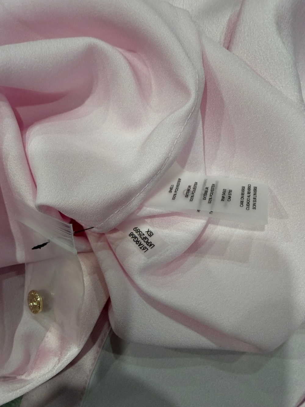 Karl Lagerfeld Paris Pink Satin Short-Sleeve Button-Up Blouse L - Picture 10 of 10